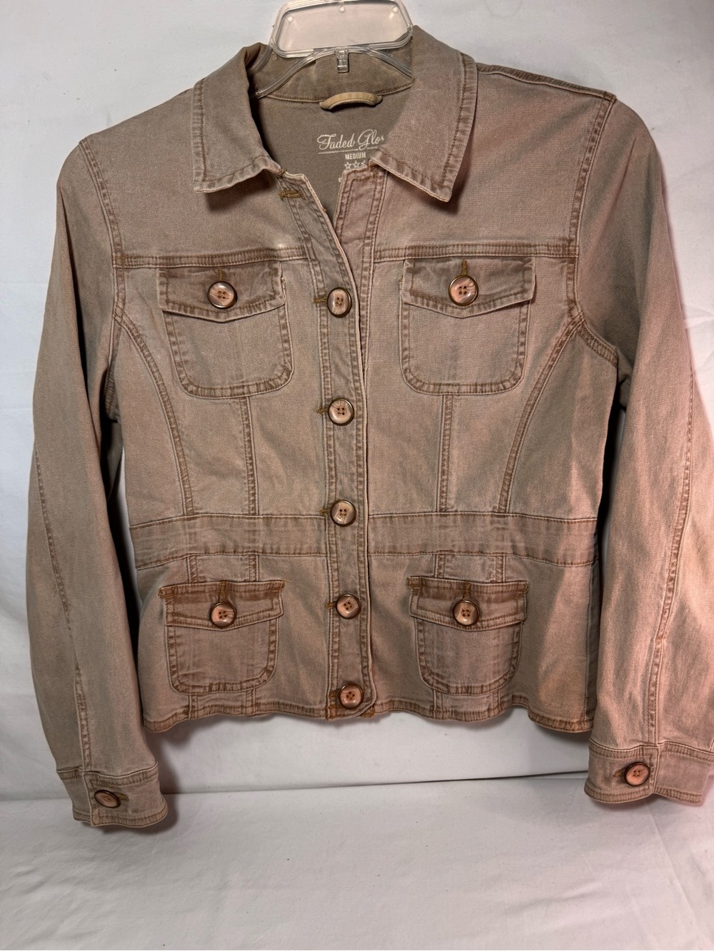 Faded Glory Tan Denim Jacket with Button Front